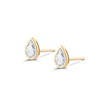 Yellow gold pear diamond studs angled to show butterfly backs
