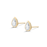 Yellow gold pear diamond studs angled to show butterfly backs