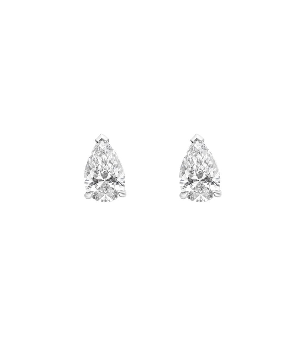 White gold pear diamond stud earrings with claw setting