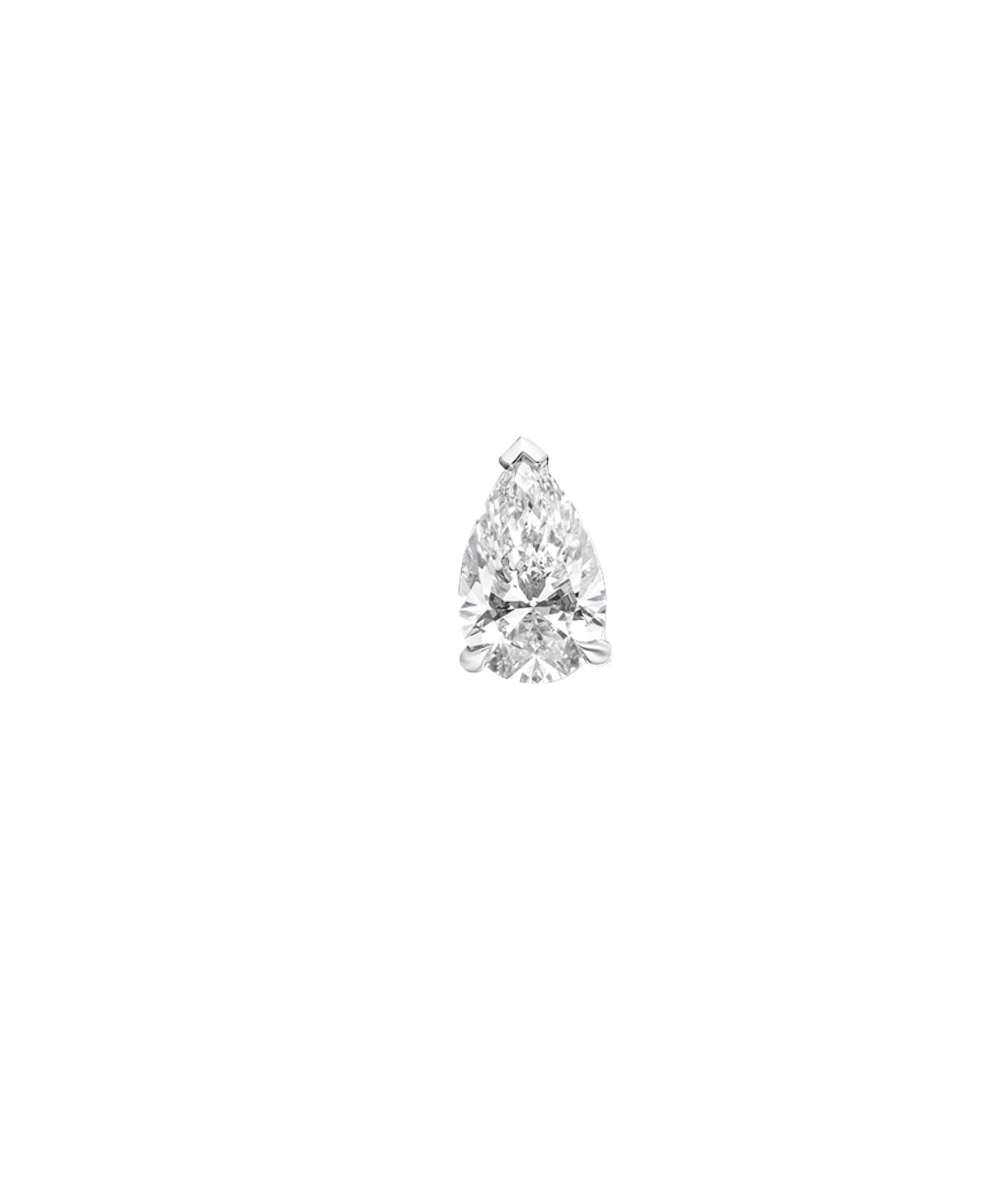Single white gold pear cut diamond earring close-up