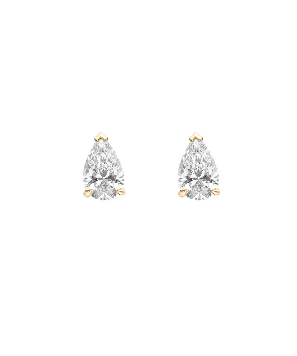 Yellow gold pear diamond stud earrings with claw setting
