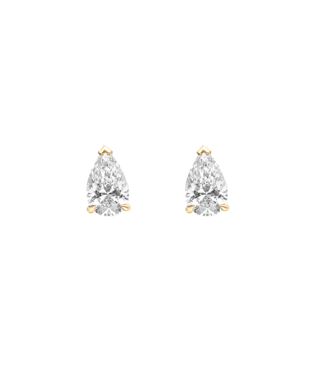 Yellow gold pear diamond stud earrings with claw setting