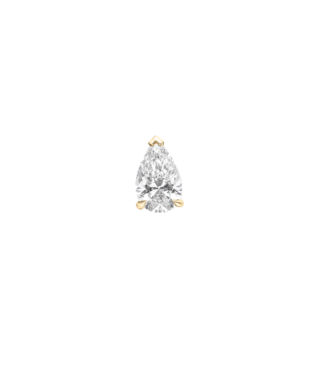 Single yellow gold pear cut diamond earring detail