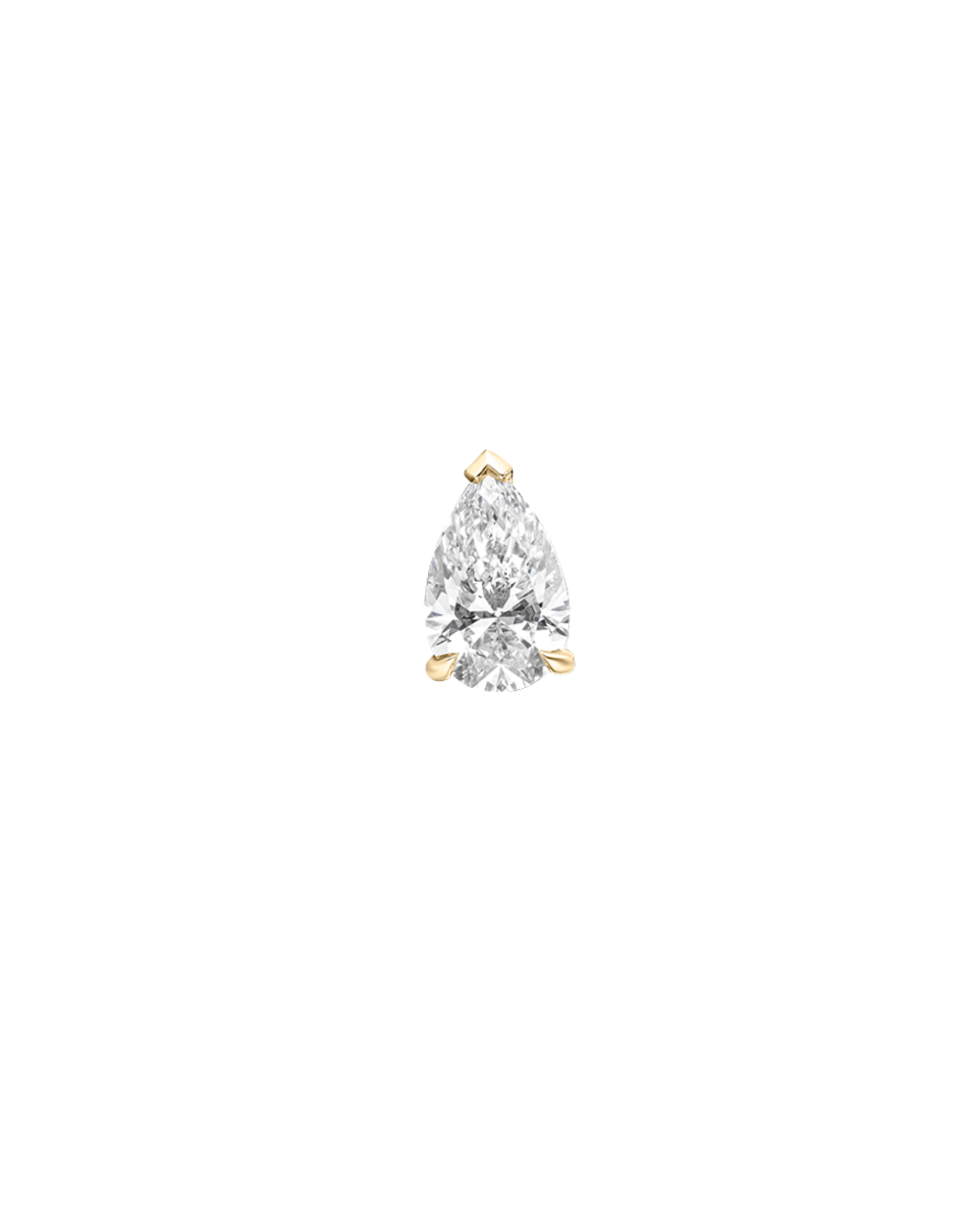 Single yellow gold pear cut diamond earring detail