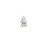 Single yellow gold pear cut diamond earring detail