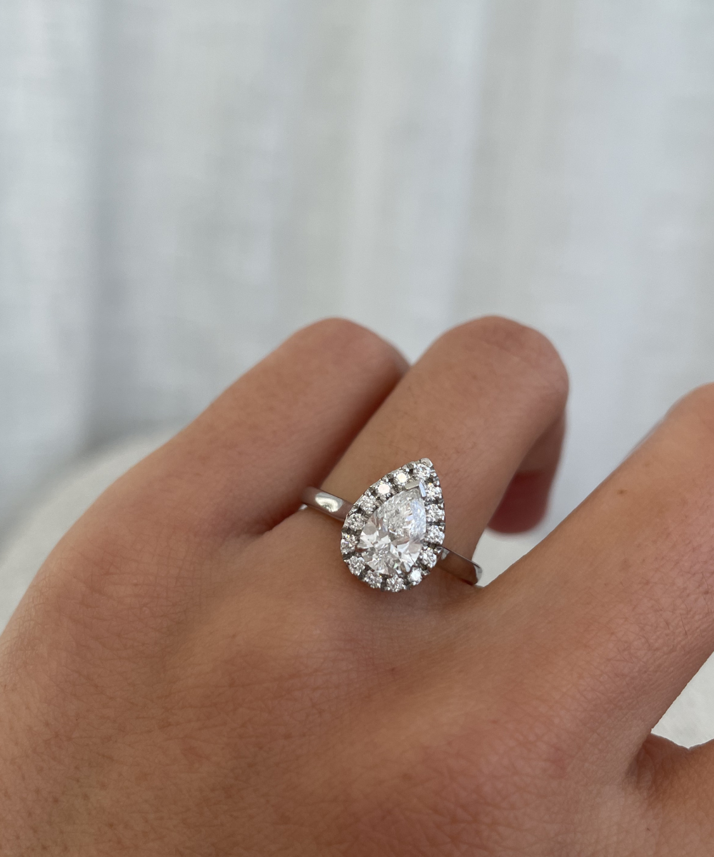 Pear Diamond Halo Ring - Platinum classajewellers
