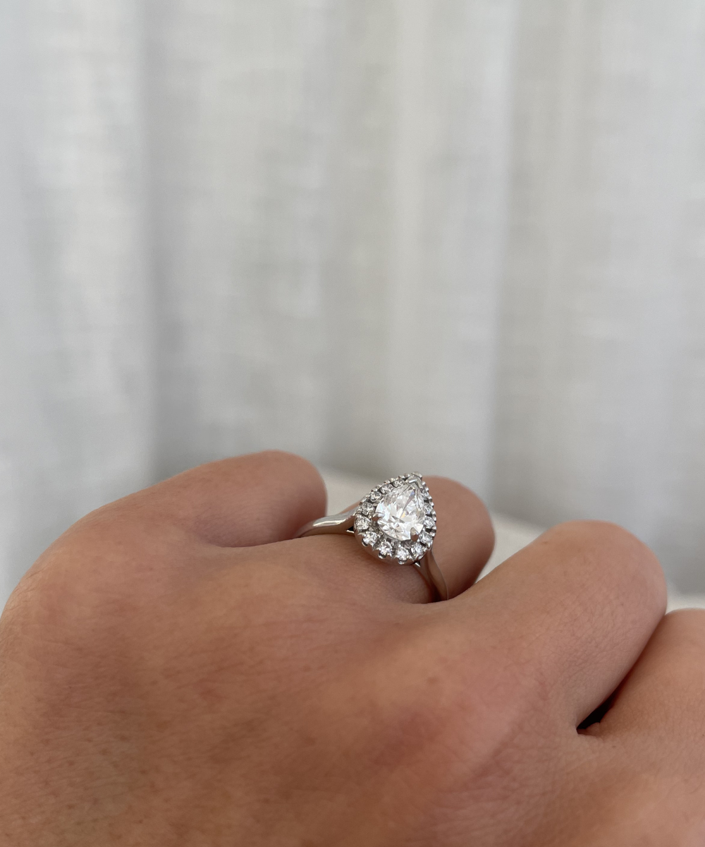 Pear Diamond Halo Ring - Platinum classajewellers