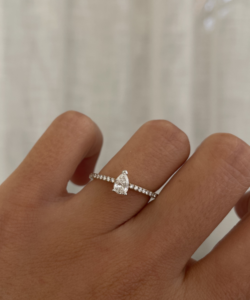Pear Diamond Solitaire with Diamond Band classajewellers