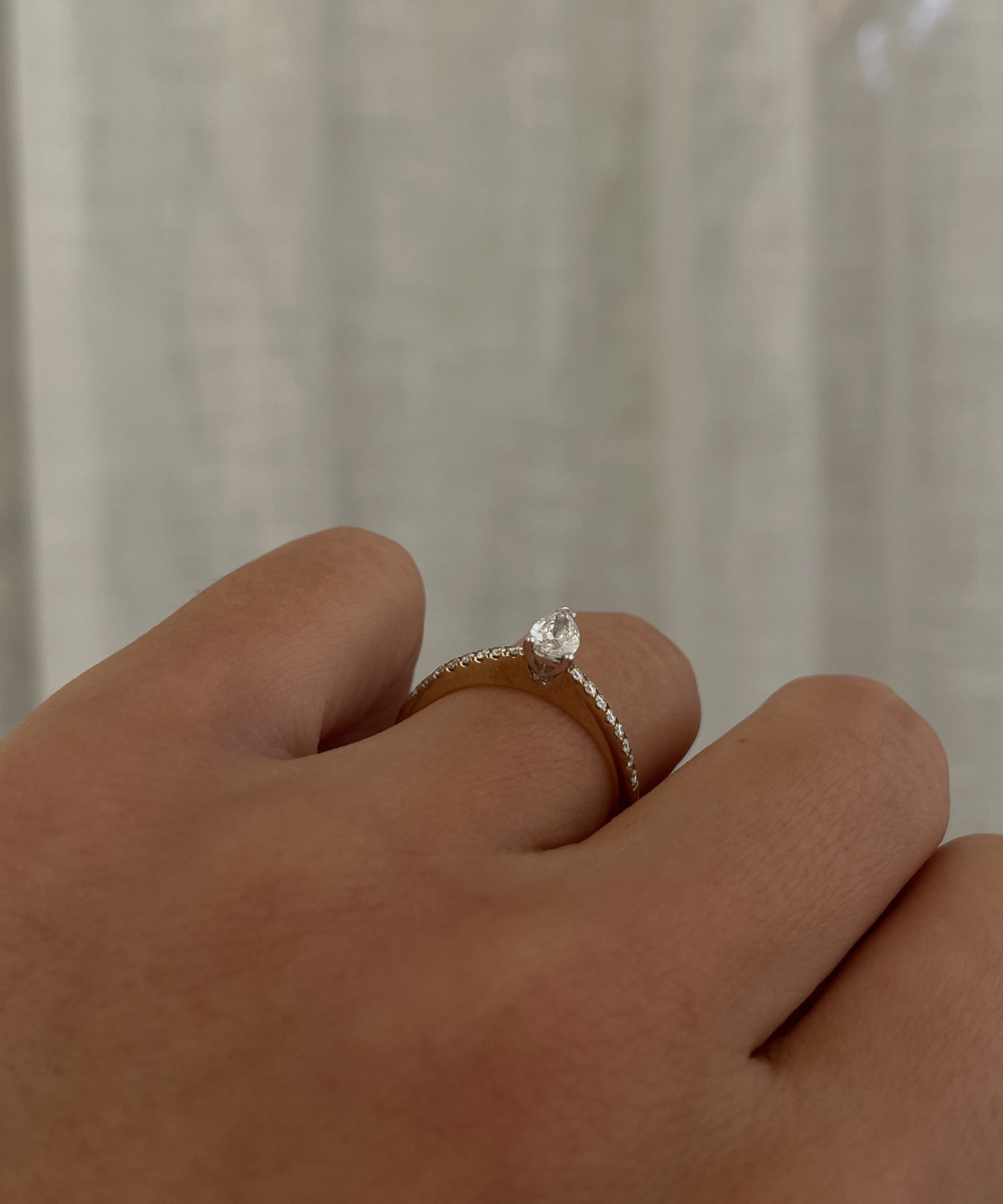 Pear Diamond Solitaire with Diamond Band classajewellers