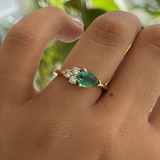 Pear Emerald & Round Diamond Ring