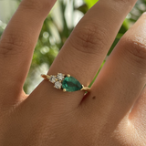 Pear Emerald & Round Diamond Ring