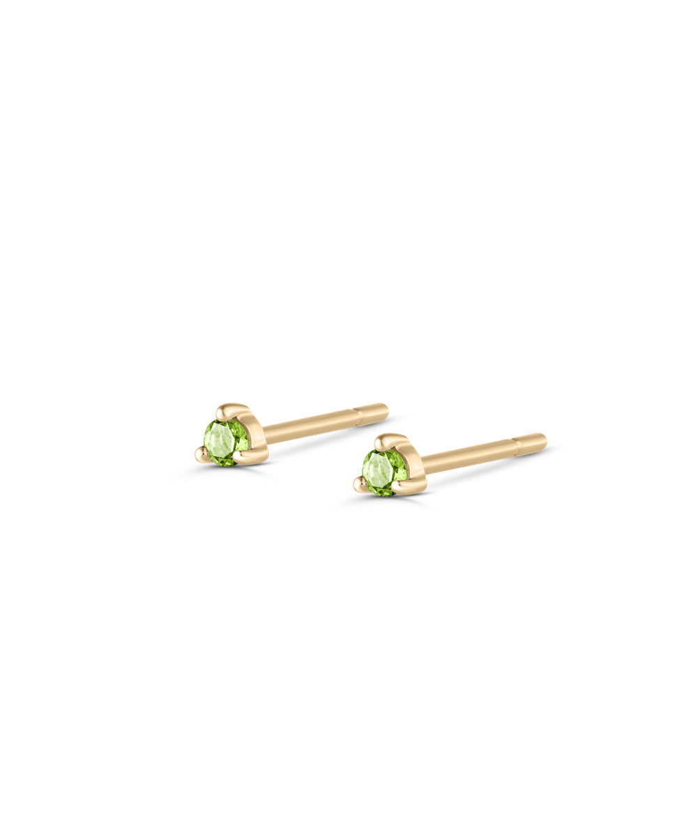 Petite green birthstone stud earrings in yellow gold