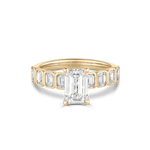 18ct yellow gold emerald cut diamond engagement ring with bezel setting