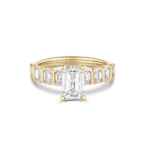 18ct yellow gold emerald cut diamond engagement ring with bezel setting