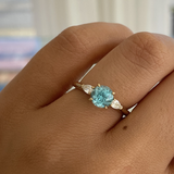 Round Blue Zircon & Pear Ring
