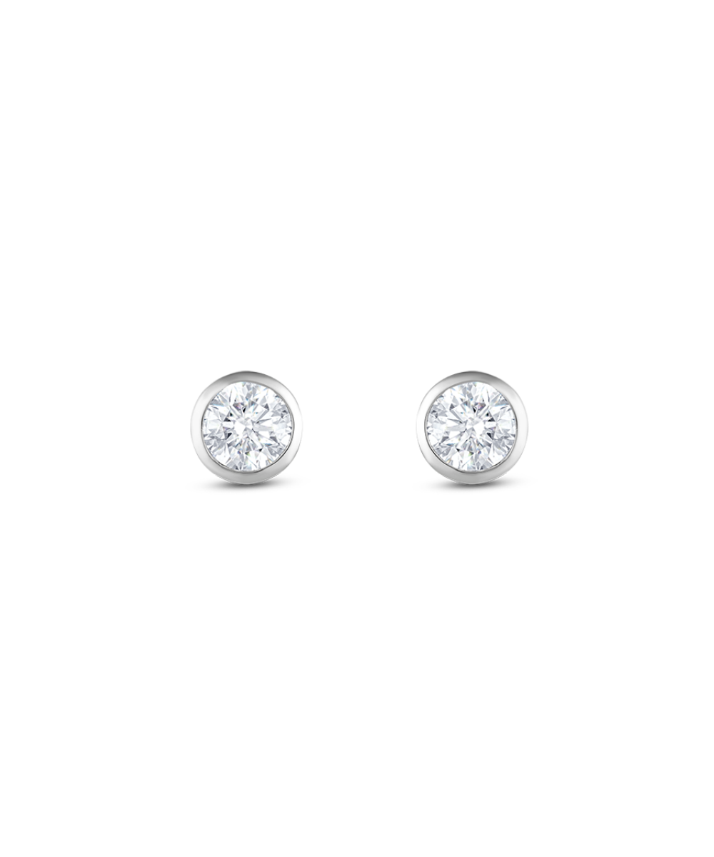 White gold round diamond stud earrings front view