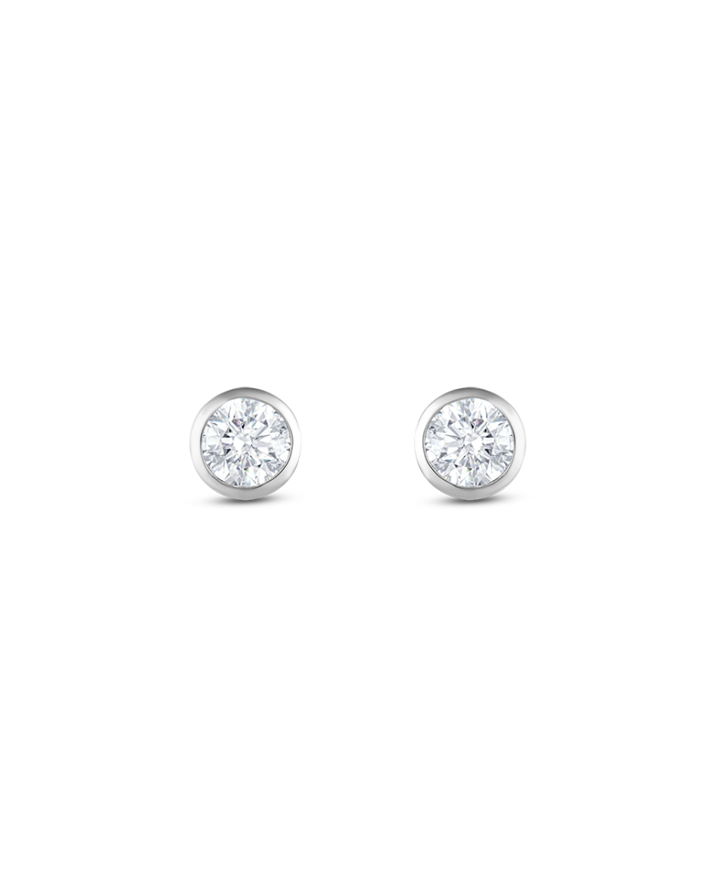 White gold round diamond stud earrings front view