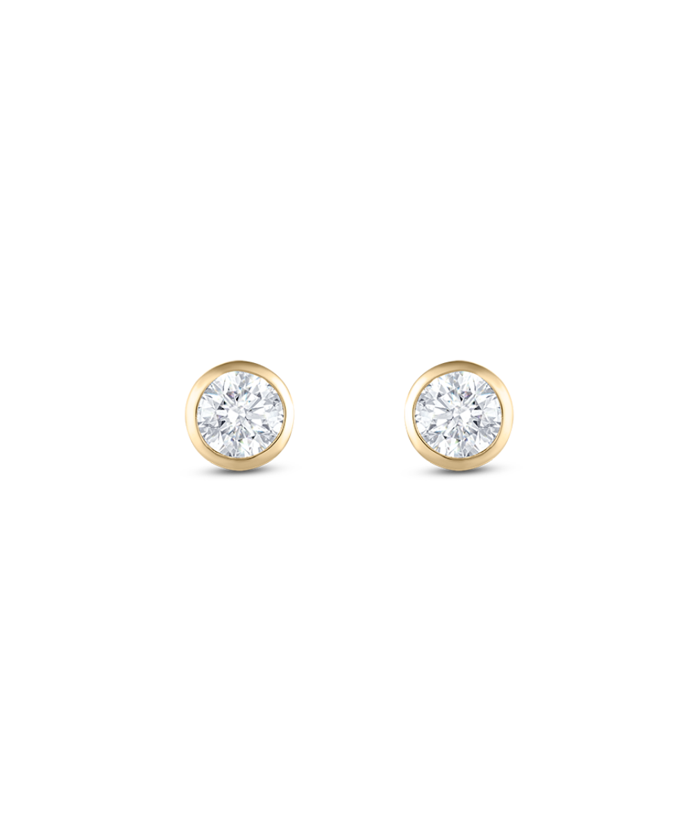 Yellow gold round diamond stud earrings with bezel setting