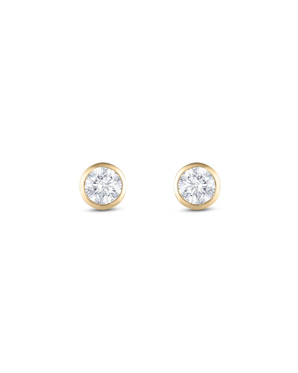 Yellow gold round diamond stud earrings with bezel setting