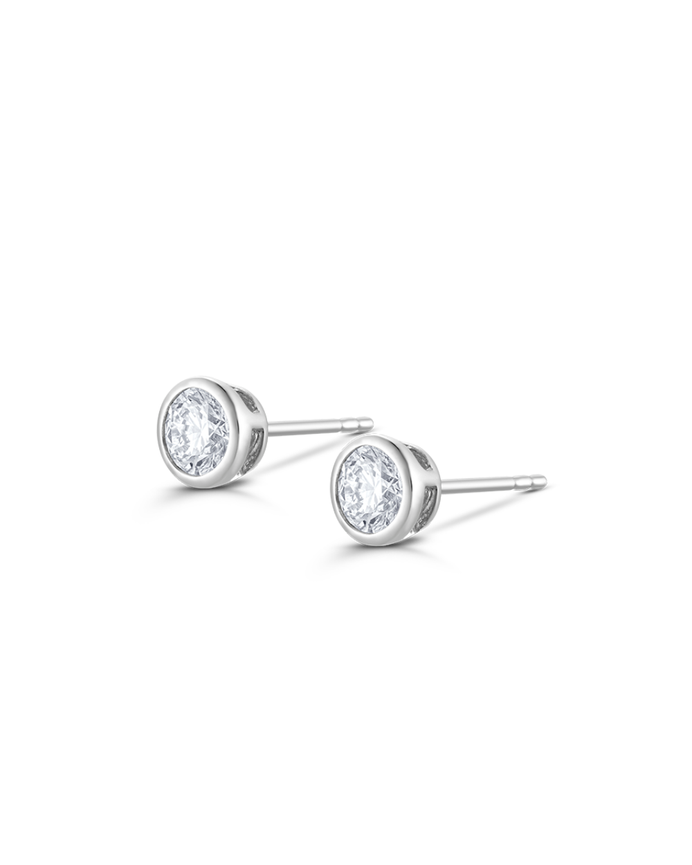 White gold round diamond stud earrings with bezel setting