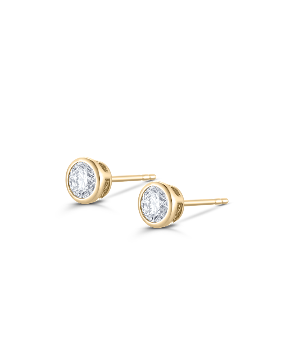 Yellow gold round diamond stud earrings showing back mechanism