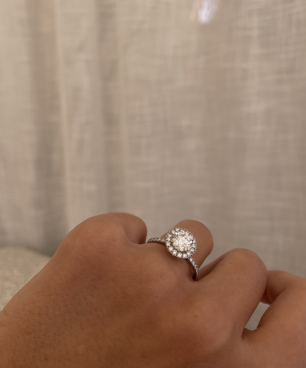 Round Diamond Halo Ring with Diamond Band - Platinum classajewellers