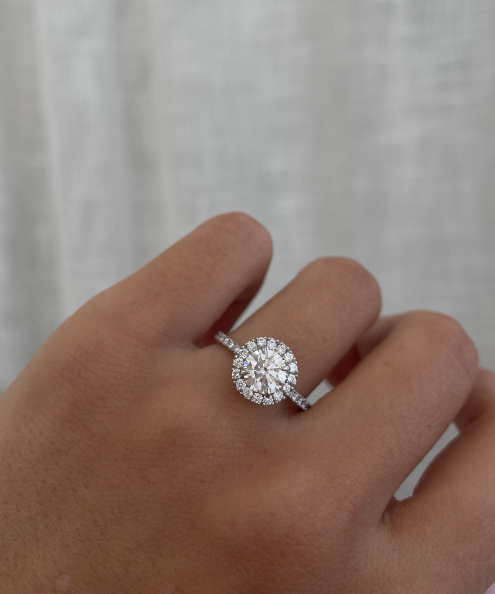 Round Diamond Halo Ring with Diamond Band - Platinum classajewellers
