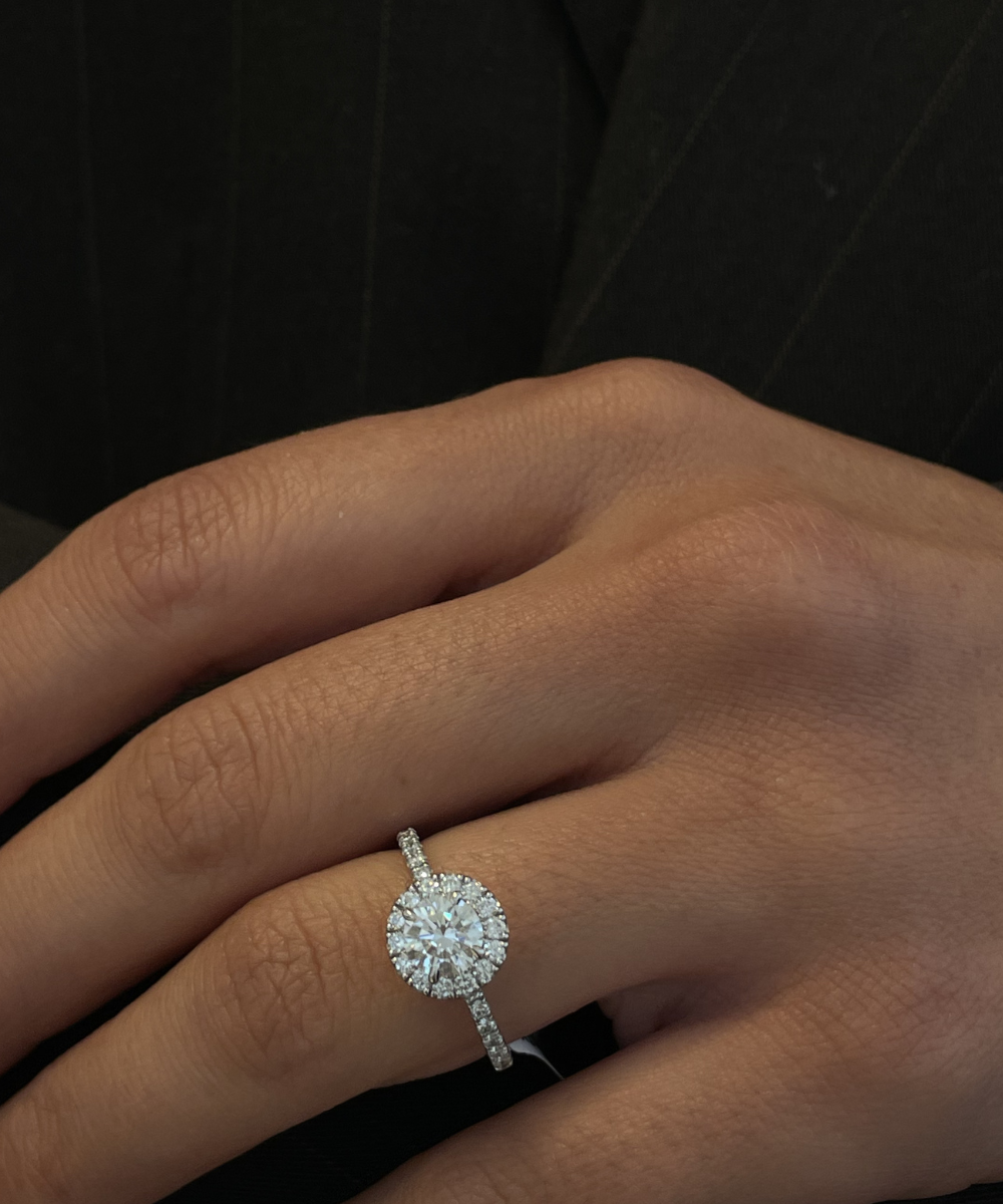 Round Diamond Halo Ring with Diamond Band classajewellers
