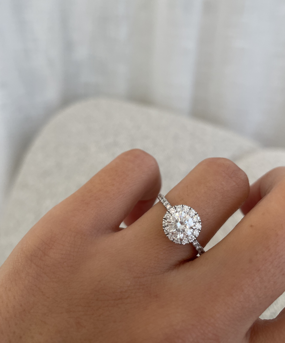 Round Diamond Halo Ring with Diamond Band classajewellers