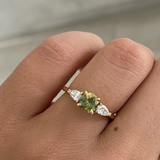 Round Green Yellow Sapphire & Pear Diamond Ring