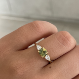 Round Green Yellow Sapphire & Pear Diamond Ring