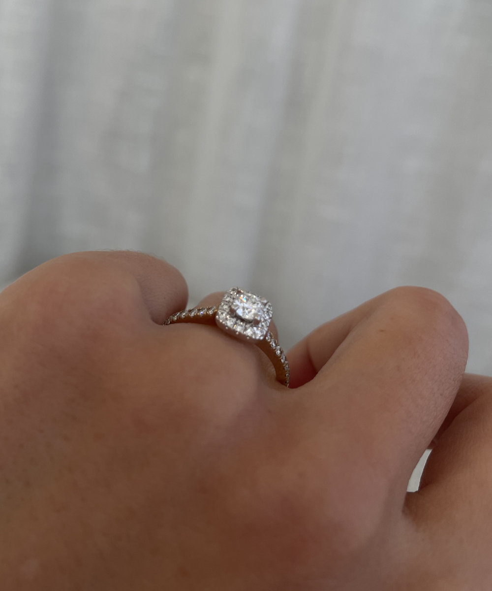 Round Solitaire with Square Halo Ring classajewellers