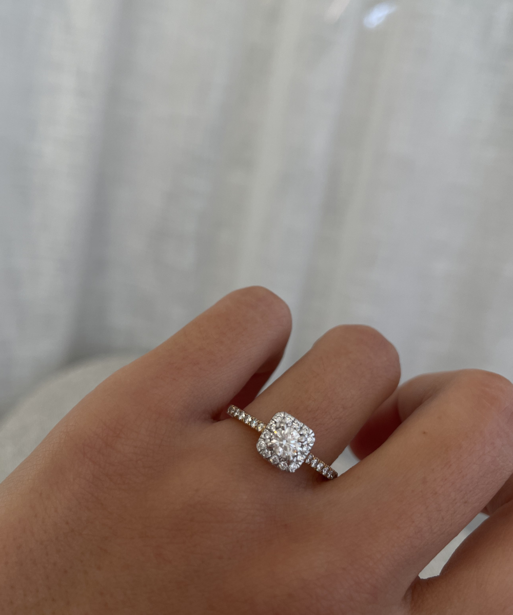 Round Solitaire with Square Halo Ring classajewellers