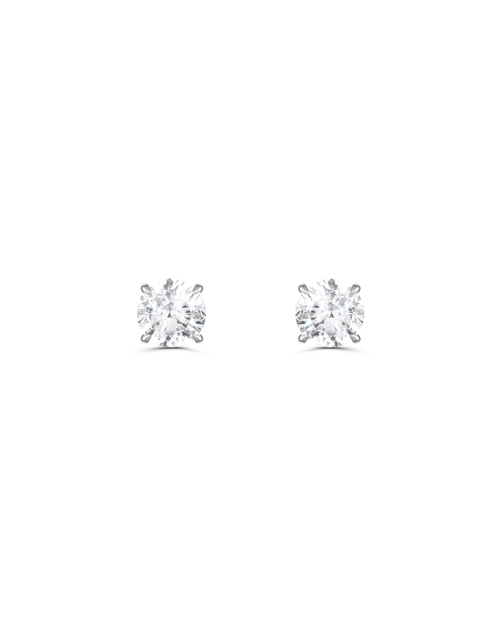 Front view of white gold round diamond solitaire stud earrings