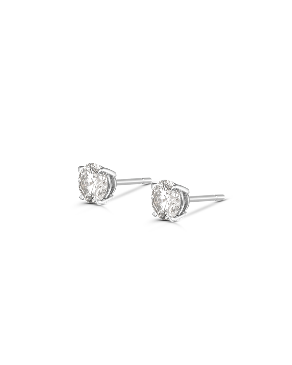 White gold diamond stud earrings showing butterfly back and profile