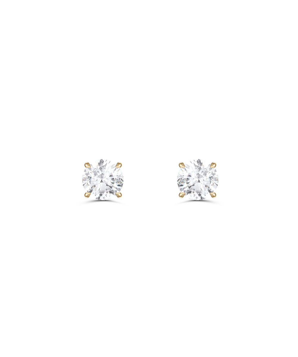 Yellow gold round diamond stud earrings with four claw setting