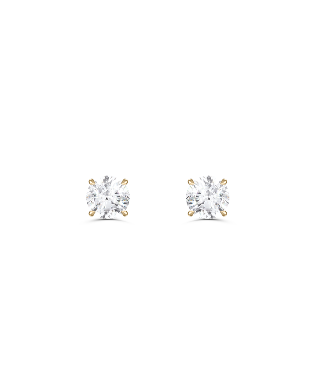 Yellow gold round diamond stud earrings with four claw setting