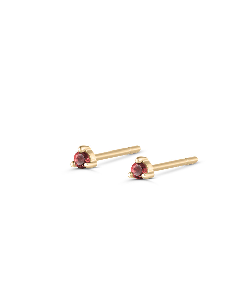 Petite deep red birthstone stud earrings in 9ct yellow gold