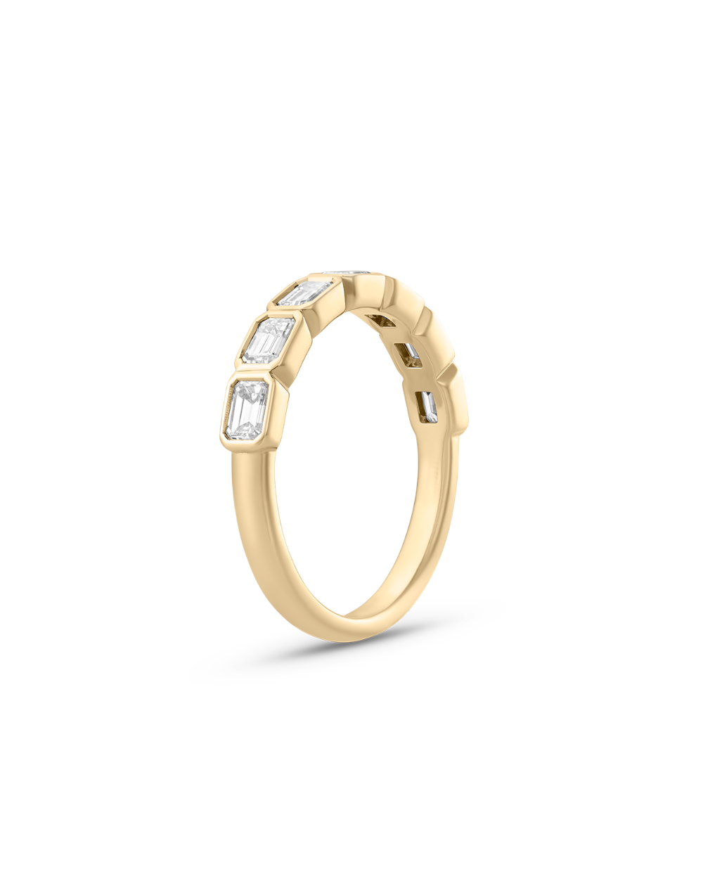 Sia Bezel Emerald Cut Diamond Wedding Band side profile showing bezel-set diamonds