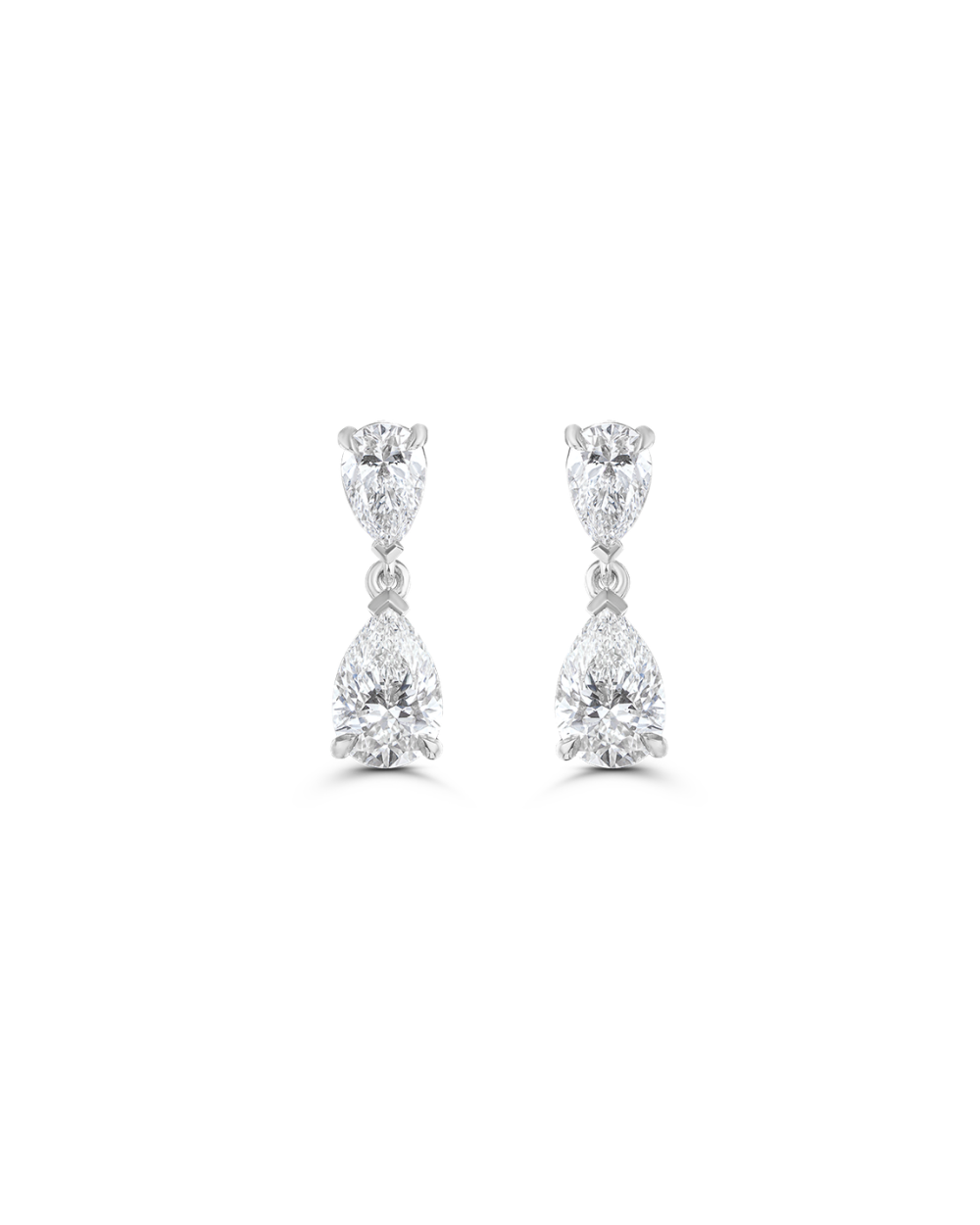 White gold pair of pear shaped diamond drop earrings