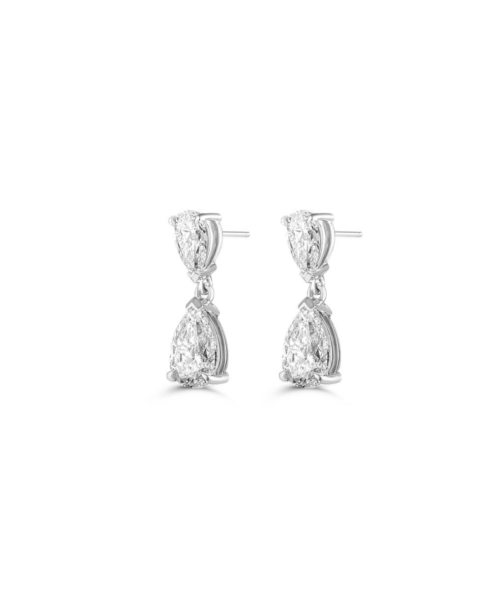 White gold double pear diamond drop earrings