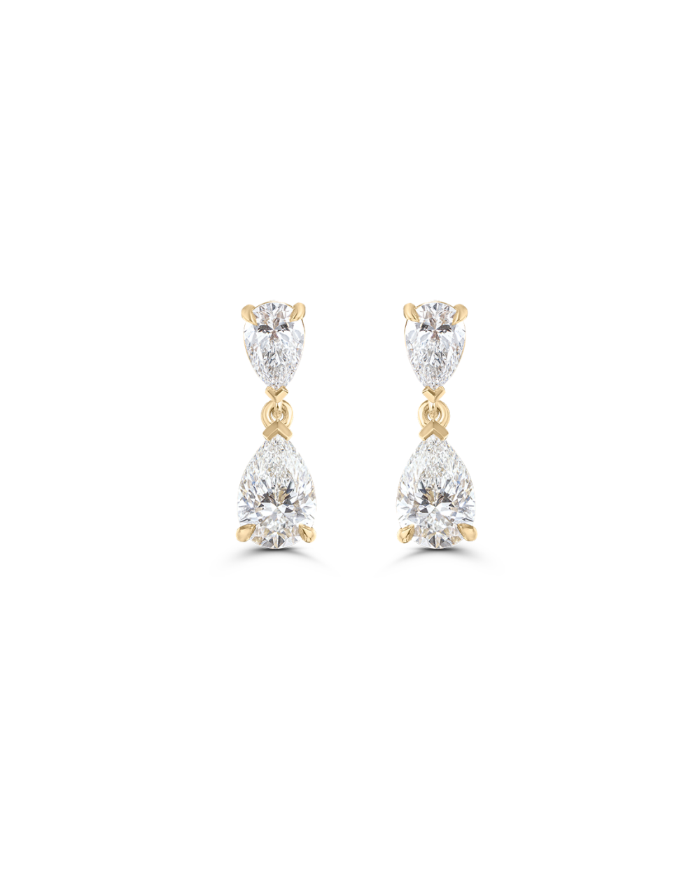Yellow gold pair of pear cut diamond drop earrings
