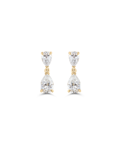 Yellow gold pair of pear cut diamond drop earrings