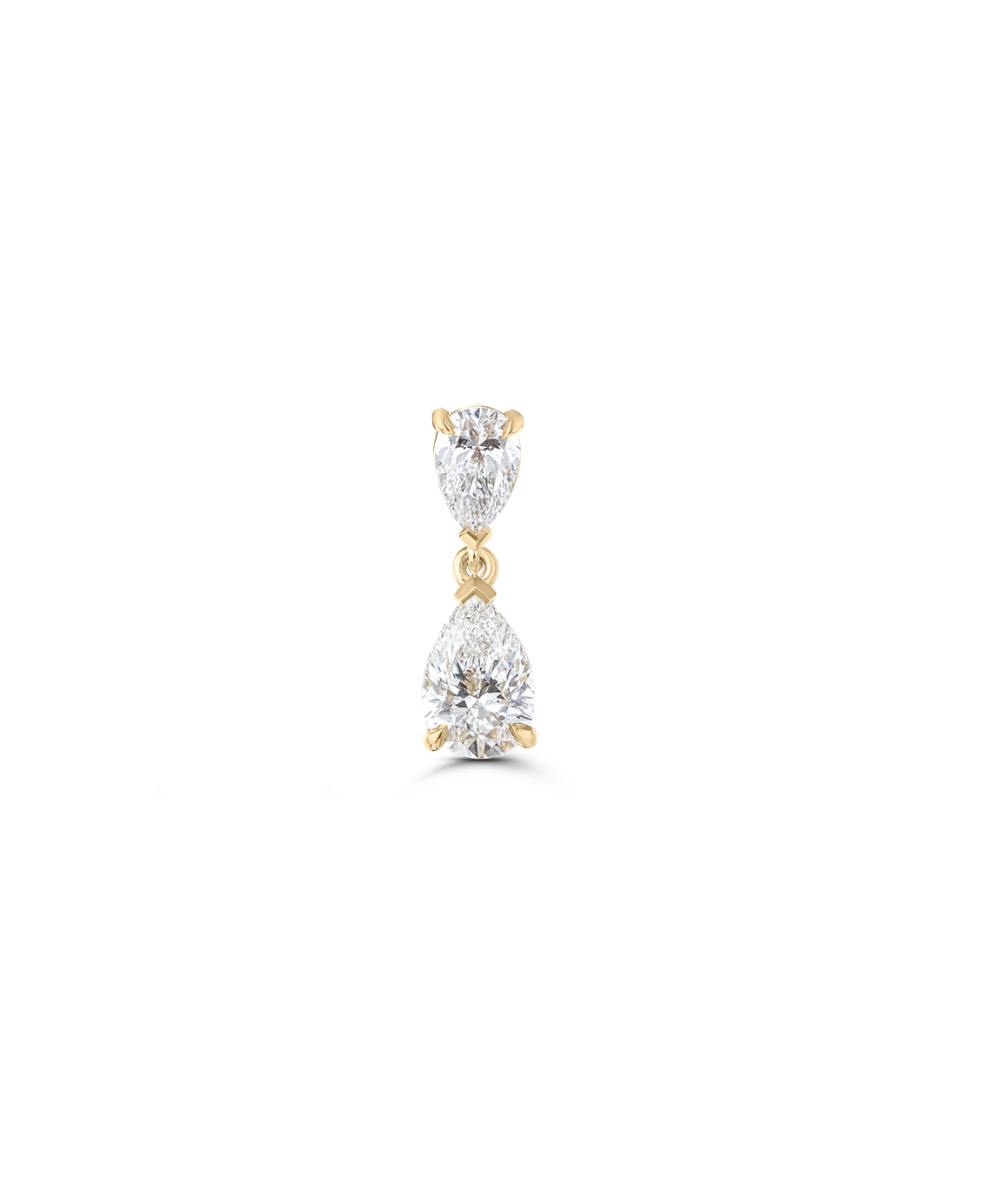 Yellow gold double pear diamond drop earring