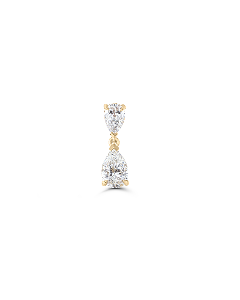 Yellow gold double pear diamond drop earring
