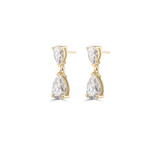 Yellow gold two stone pear diamond drop earrings with posts