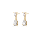 Yellow gold two stone pear diamond drop earrings with posts