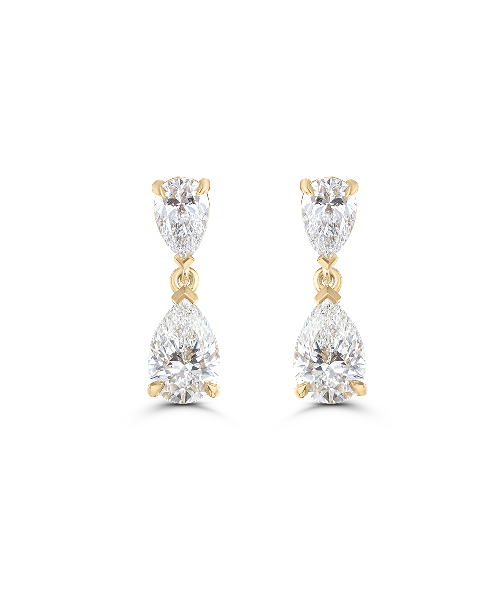 Yellow gold large pear diamond drop earrings with four-prong settings
