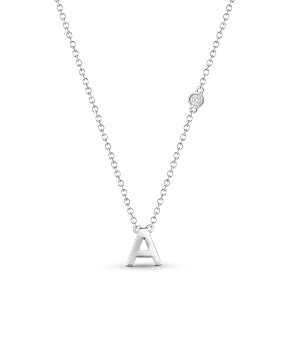 Silver initial A pendant necklace with diamond accent