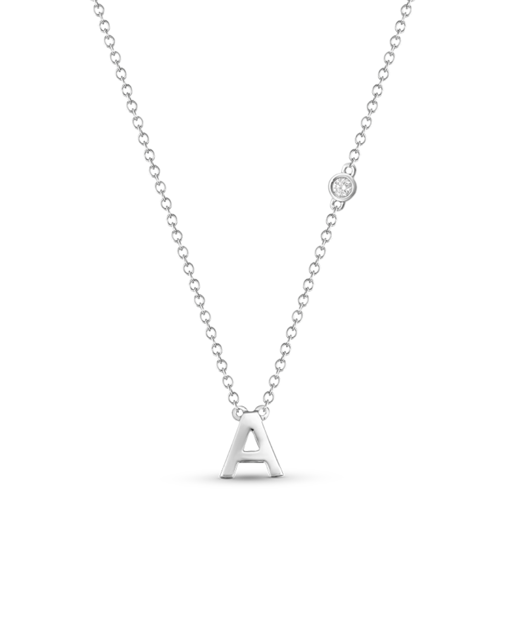 Silver initial A pendant necklace with diamond accent
